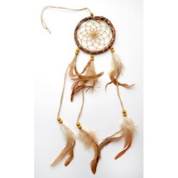 DC-1000-12 5 inch Dream Catcher with light brown feathers.
