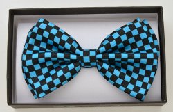 BOT-1-B/Blue Fabric bowtie with black and blue checker print.