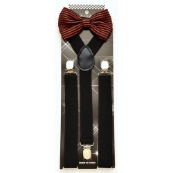 ADBS-021 Black and Red Striped Bow Tie with Black suspenders