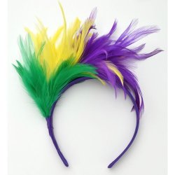 HB-MG-03Head band with Mardi Gras color feathers.