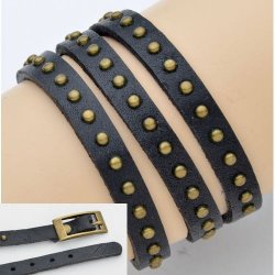 CJH-202 Black Leather with brass studs bracelet/choker