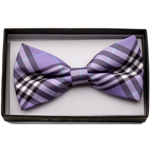 BOT-618 Purple, white, black , teal plaid bow tie - Click Image to Close