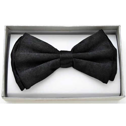 BOT-G54 Shiny metal look black Bow tie - Click Image to Close