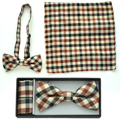 BTCH608 Plaid print bow tie with handkerchief - Click Image to Close