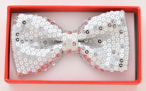 KBOT-505 Kids Silver Sequin Bowtie - Click Image to Close