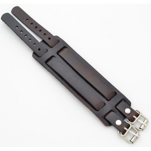 CH-002BN Double buckle brown leather bracelet - Click Image to Close