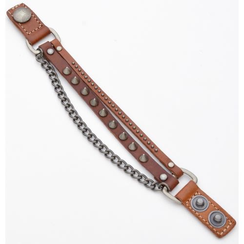 CJH-102 Brown Leather bracelet with spikes - Click Image to Close