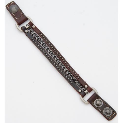 CJH-104 Brown Leather bracelet with chain and studs - Click Image to Close