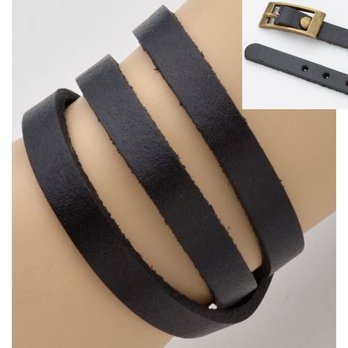 CJH-201 Black Leather bracelet/choker - Click Image to Close