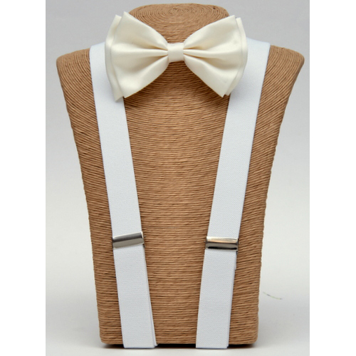 G-BOT-SUS Cream Bow tie – White Suspender set - Click Image to Close