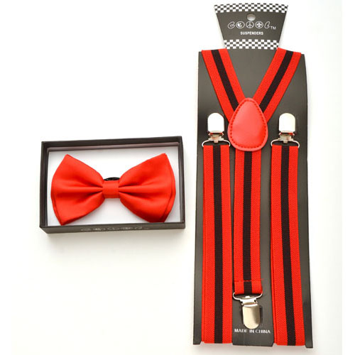 Red Bow tie and red suspenders with black stripes. - Click Image to Close