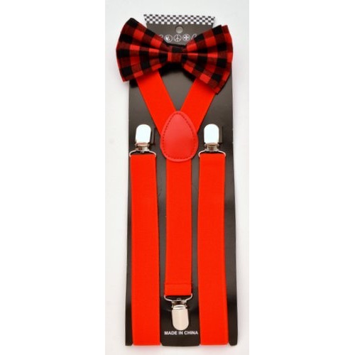 U-BOT-SUS Red Plaid Bow Tie with Red Suspenders - Click Image to Close